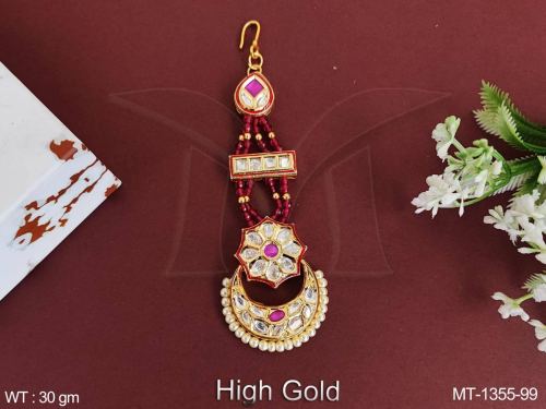 Classic Stone-Studded Kundan Maang Tikka in Ruby, photo 2 of 4