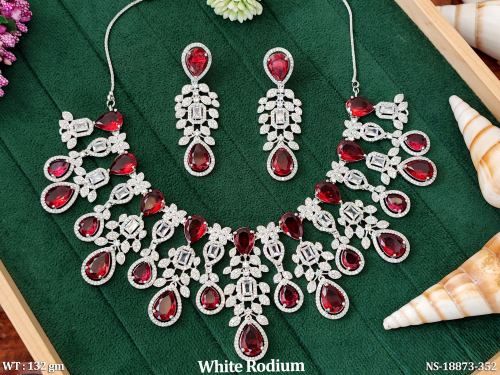 Stone-Studded Necklace Set in White Finish