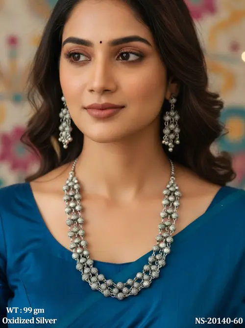 Beaded Necklace Set in Oxidised Finish for Women