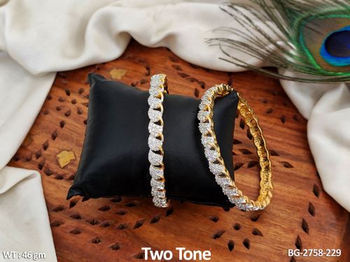 Two-Tone Finish Stone-Studded Bangles for Women Set of 2