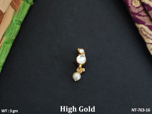 Cluster Pearl High Gold Polish Fancy Kundan Nath