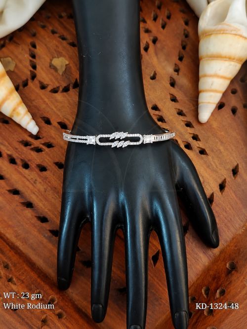 American Diamond White Rodium Polish Designer Kada
