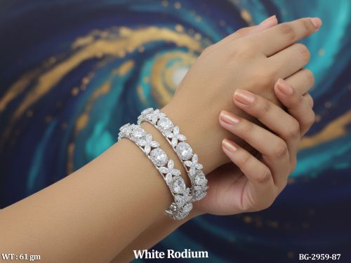 AD Floral Bangles in White Finish Set of 2