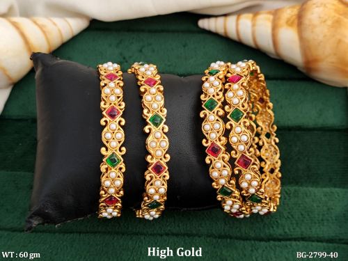 Classic Stone-Studded Bangles for Women Set of 4