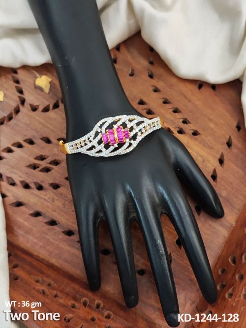Two-Tone Finish CZ Kada Bracelet for Women