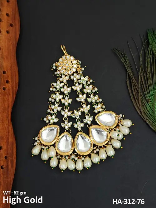 Kundan Designer High Gold Polish Fancy Hair Accessories   
