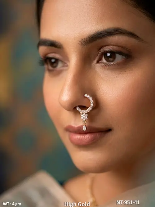 American Diamond Nath Nose Ring High Gold Polish