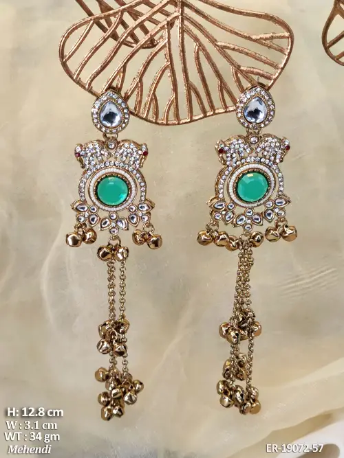 Earrings with Stone Work in Mehendi Finish