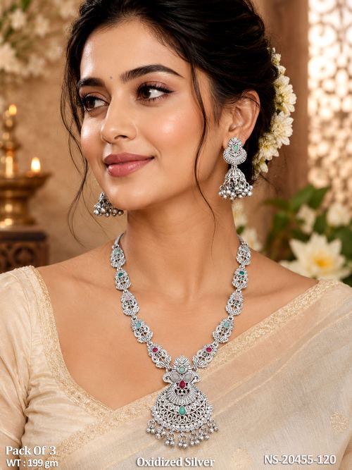 Long Stone-Studded Necklace Set for Women, photo 4 of 5