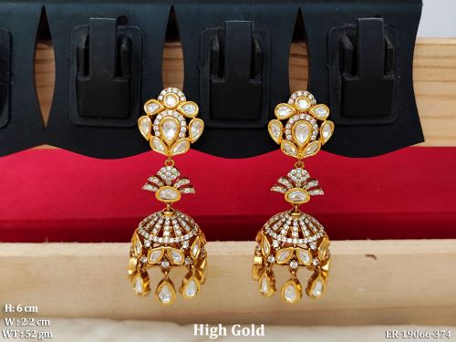 Stone-Studded Kundan Jhumka Earrings for Women in White, photo 4 of 5