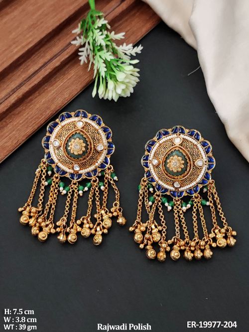 Rajwadi Finish Antique Drop Earrings for Women in Blue, photo 2 of 5