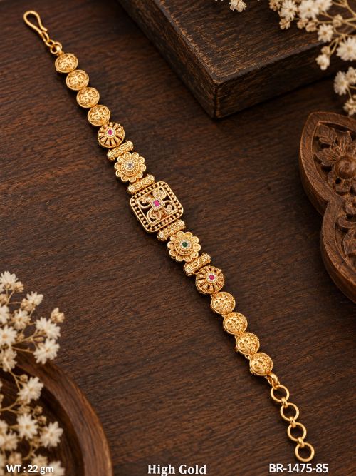 Traditional Floral Bracelet with Stone Work in Ruby Green, photo 3 of 4