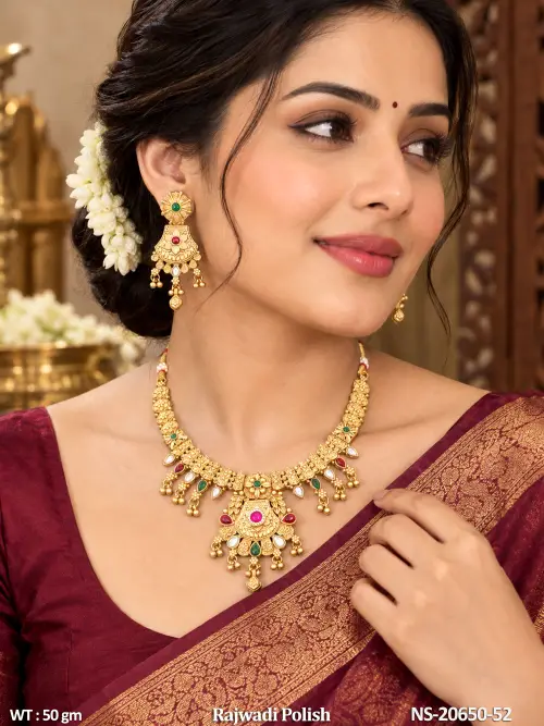 Designer Rajwadi Necklace Set With Matching Antique Earrings