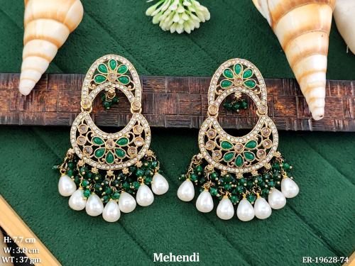 Moon Stone-Studded Drop Earrings for Women in Green, photo 8 of 16