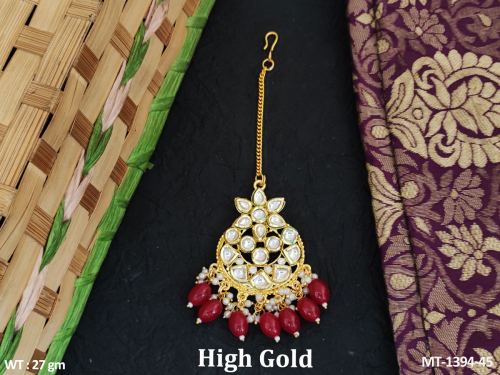 Classic Party Wear Kundan Maang Tikka with Pearls in Ruby, photo 2 of 6