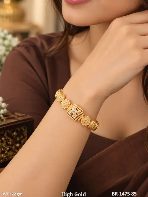 Traditional Floral Bracelet with Stone Work