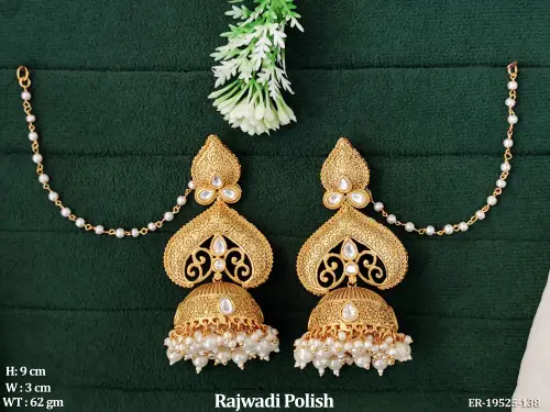 Temple Stone-Studded Jhumka Earrings in Rajwadi Finish