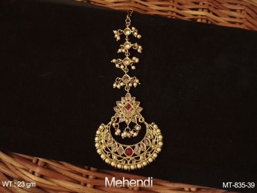 Pearl Moon Maang Tikka in Mehendi Finish