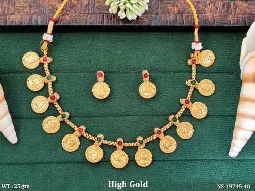 Classic Stone-Studded Traditional Necklace Set with Earrings for Women in Ruby Green, photo 2 of 4