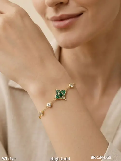 Elegant High Gold Green Charm Bracelet for Women