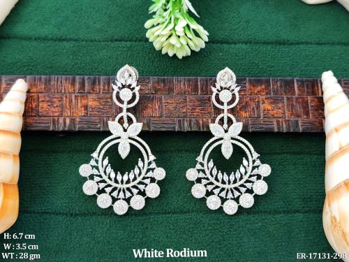 Earrings with Stone Work in White Finish