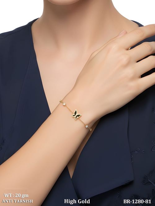 Anti Tarnish Butterfly Bracelet with Crystal Stone Accents Design Pack Of 3