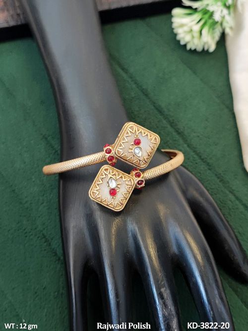 Rajwadi Finish Stone-Studded Kada Bracelet in White, photo 4 of 4