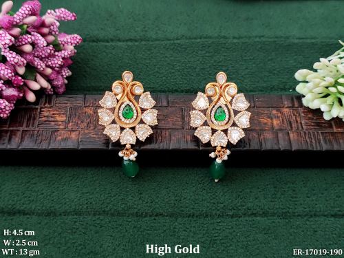 Classic Party Wear Floral Drop Earrings for Women in Green, photo 4 of 11