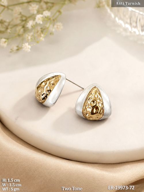 Two-Tone Finish Stone-Studded Stud Earrings, photo 2 of 2