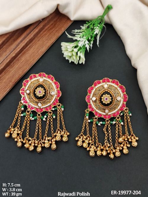 Rajwadi Finish Antique Drop Earrings for Women in Ruby Green White, photo 4 of 5