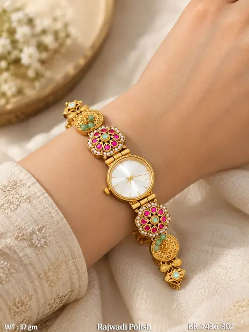 Designer Rajwadi Floral Stone Watch Bracelet