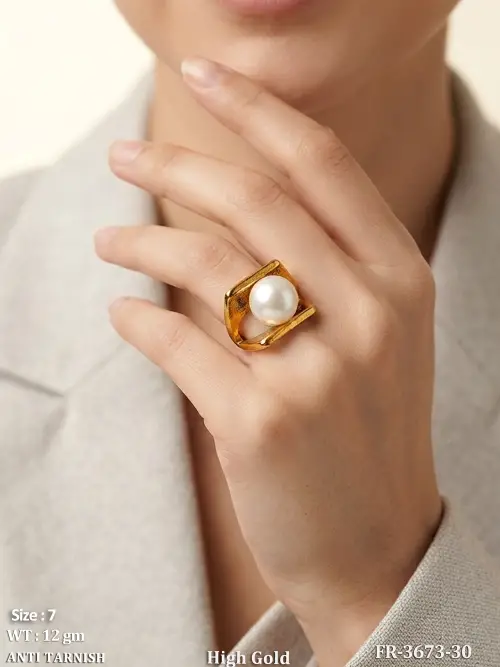 Anti Tarnish High Gold Pearl Statement Finger Ring
