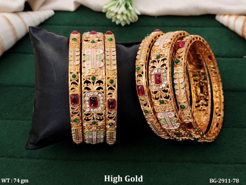 Party Wear Antique Bangle Set with Stone Work