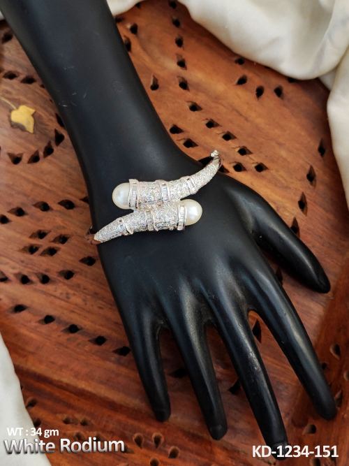 Kada Bracelet with American Diamond Stones in White Finish