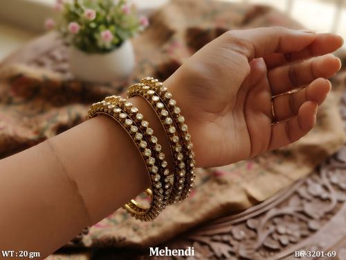 Premium Mehendi Polish Elegant Kundan Bangles Set
