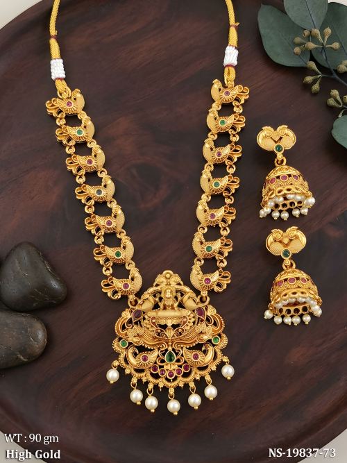 Lakshmi Stone-Studded Necklace Set with Earrings for Women