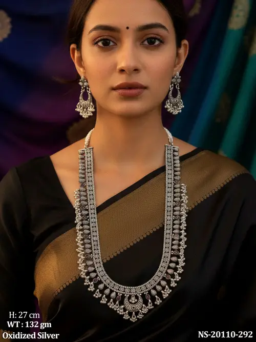 Traditional Necklace Set with Earrings in Oxidised Finish