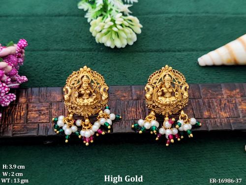 Stone-Studded Temple Earrings for Women in Ruby Green, photo 3 of 4