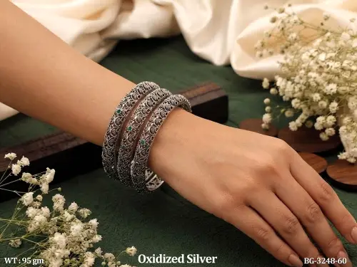 Designer Oxidized Silver Leaf Motif Bangles