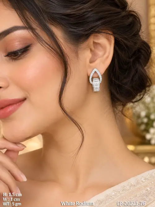 White Finish Stone-Studded Earrings for Women