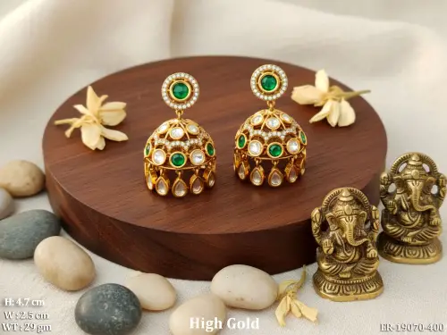Festive Kundan Jhumka Earrings with Stone Work