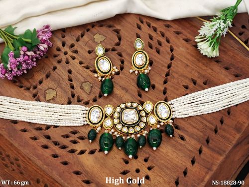 Green Necklace Set with Stone Work