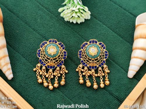 Classic Stone-Studded Earrings in Rajwadi Finish in Blue, photo 2 of 4