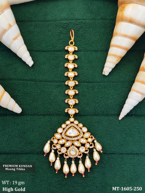 Party Wear Maang Tikka with Stone Work in Ruby, photo 3 of 4