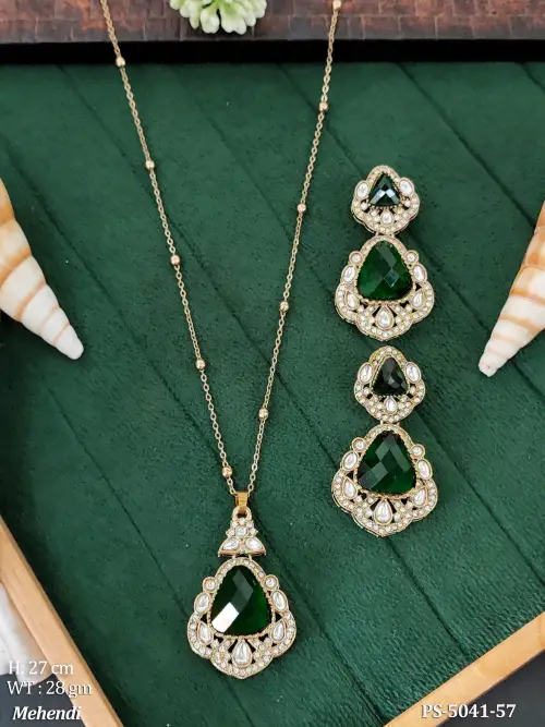 Traditional Full Stone Pendant Set with Earrings