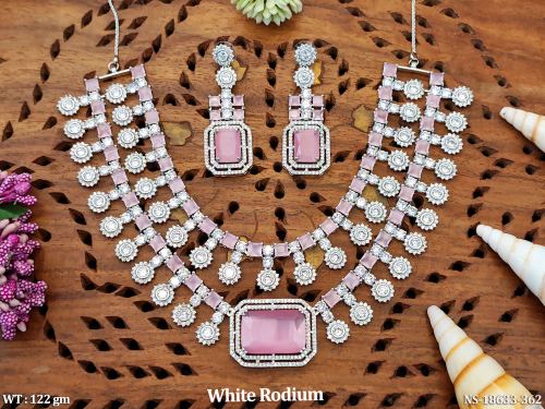 CZ Necklace Set in White Finish in Pink, photo 2 of 6