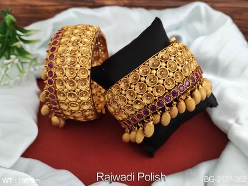 Antique Stone-Studded Bangles in Rajwadi Finish