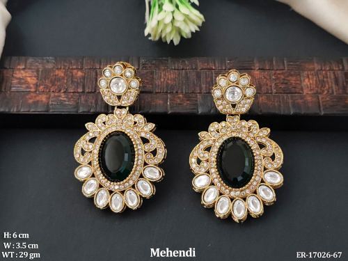 Party Wear Antique Earrings with Stone Work in Green, photo 7 of 8