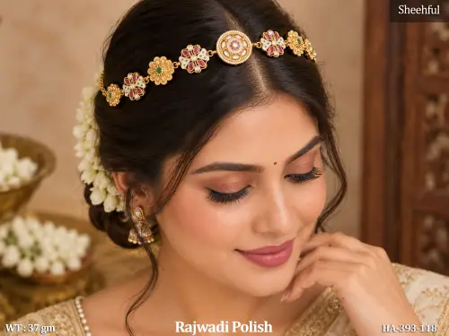Rajwadi Polish Designer Hair Chain With Floral Motifs