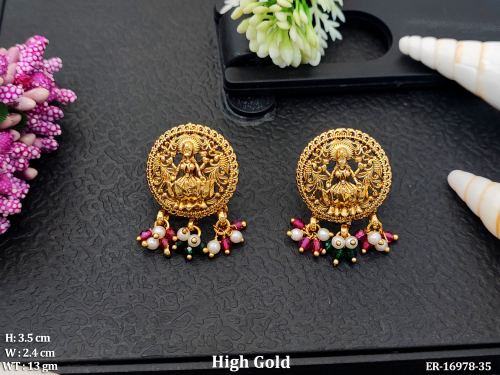Party Wear Temple Earrings with Stone Work